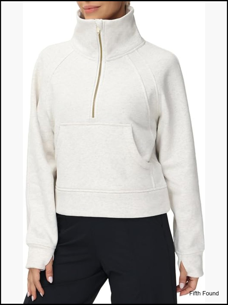 Half Zip Crop Sweatshirt With Thumb Holes And Pockets
